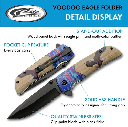 Vista 2 de SZCO Supplies 8" Eagle Printed Asistido Open Liner Lock EDC cuchillo plegable al aire libre, marrón (300564-EG)