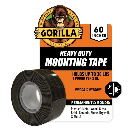 Vista 10 de Gorilla - Cinta de montaje resistente de doble cara; resistente a la intemperie; 1 x 60 pulgadas; negro; (paquete de 2)