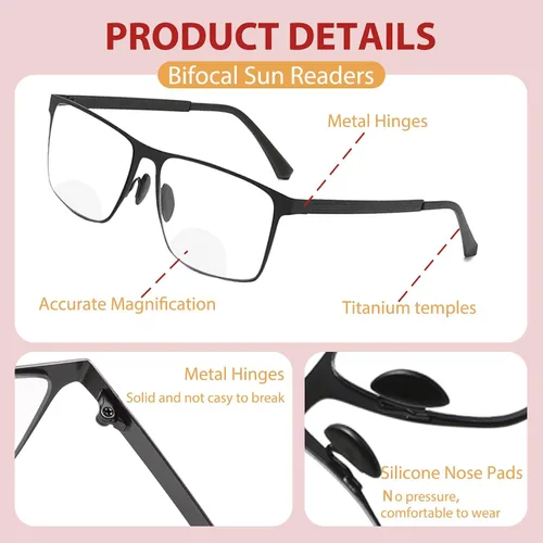 Vista 5 de Gafas de Lectura Progresivas Multifocales Anti Luz Azul Fotocromáticas/Bifocales para Hombre con Protección UV UV Protection, Computer Reading
