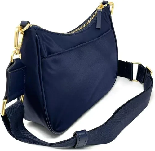 Vista 4 de Tory Burch Bolso tipo hobo de nailon para mujer, Azul Marino, M