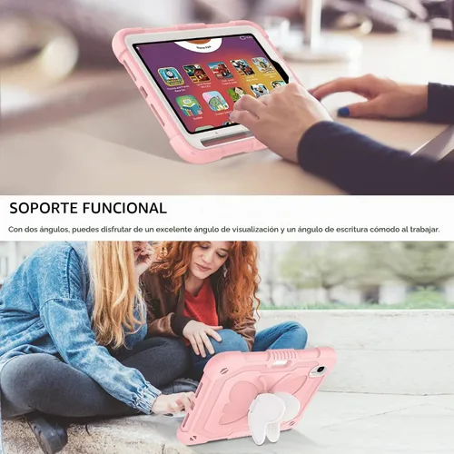 Vista 5 de DUEDUE Funda para iPad mini 7 (A17 Pro) 2024, iPad mini 6 2021, alas de mariposa con soporte para lápiz, funda protectora a prueba de golpes