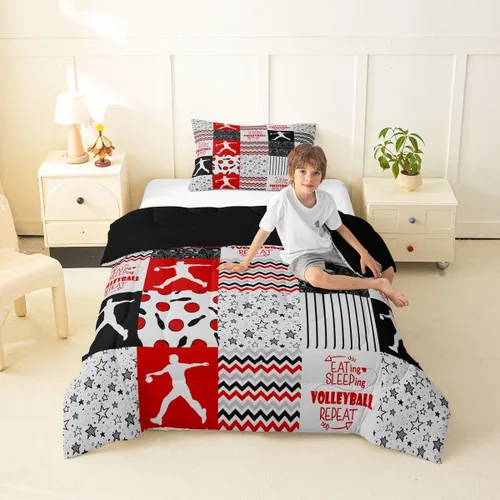 Vista 88 de Erosebridal Softball Comforter Set Patchwork Buffalo Plaid Twin Bedding Sets for Girls Kids Teens Child Galaxy Stars Ball Game Baseball Comforter