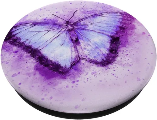 Vista 2 de Soporte desplegable para teléfono celular con diseño de mariposa, PopSockets de acuarela morada: agarre intercambiable para teléfonos y tabletas
