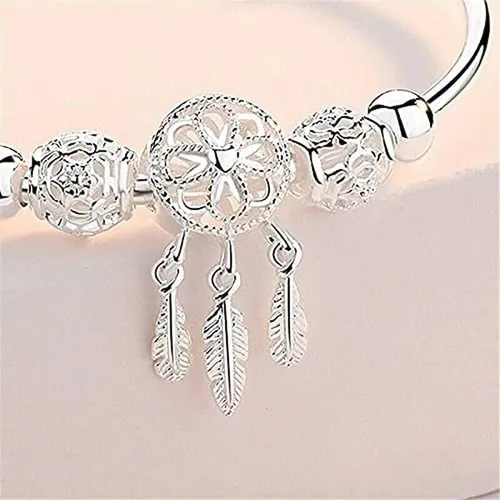 Vista 5 de Ounmax Pulsera de plata de ley 925 hecha a mano vintage con atrapasueños, pulsera ajustable tallada para regalo para mujeres en cumpleaños
