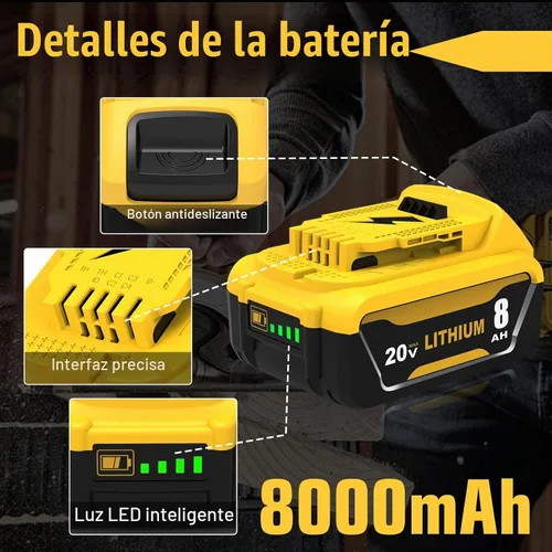 Vista 5 de Paquete de 4 baterías de repuesto 8ah DCB208 para batería Dewalt 20V DCB207 Yellow