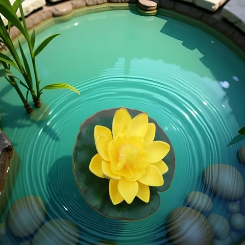 Vista 2 de Flor de loto de espuma flotante amarilla con adornos de almohadilla de lirios de agua, flores de loto falsas para pecera, acuario, hogar, jardín