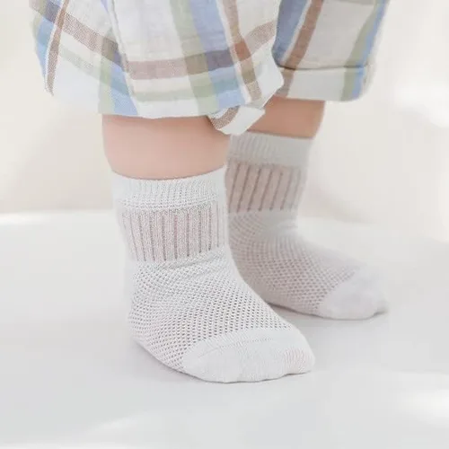 Vista 7 de BEHELE Calcetines para bebé, niña, niño, de malla fina, calcetines tobilleros para bebés, calcetines de tobillo Pointelle con ojales, 4 pares