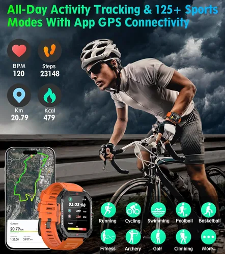 Vista 6 de Reloj inteligente militar para hombres (respuesta/hacer llamadas) 2.02 pulgadas reloj inteligente con frecuencia cardíaca y oxígeno en sangre