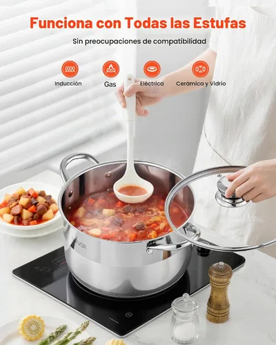 Vista 4 de VEVOR Olla de acero inoxidable, olla de acero inoxidable de 8 cuartos con tapa de vidrio, sin PFOA, sin PFAS, compatible con estufas de gas, cocinas