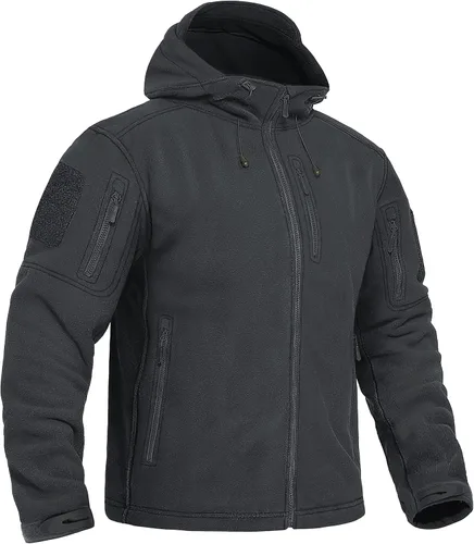 Vista 8 de CRYSULLY Chaqueta con capucha de forro polar táctica militar para hombre, chaqueta de caza, chaqueta de invierno, chaqueta cortavientos, chaqueta
