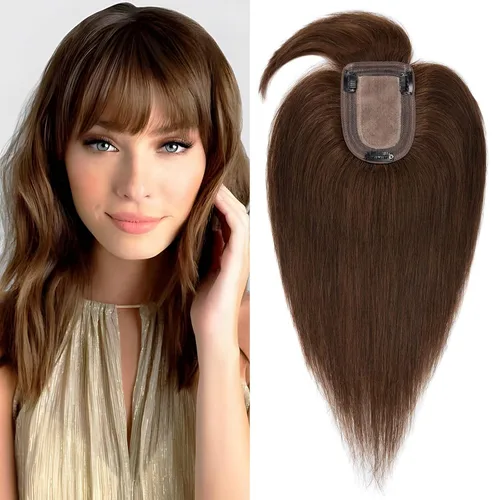 Vista 18 de SEGO Topes de cabello para mujeres de cabello humano real con cabello delgado, topes de cabello con clip frontal de 150% de densidad con base