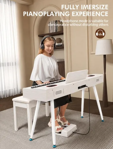 Vista 4 de UISCOM Digital Piano Keyboard,88 Key Weighted Keyboard Piano,Triple Pedal White