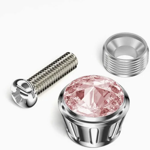 Vista 6 de Juego de 4 tapones de rosca de aluminio con diamantes de imitación, color rosa M6 x 1.0 thread, powder-coated finish, nut-backed setup