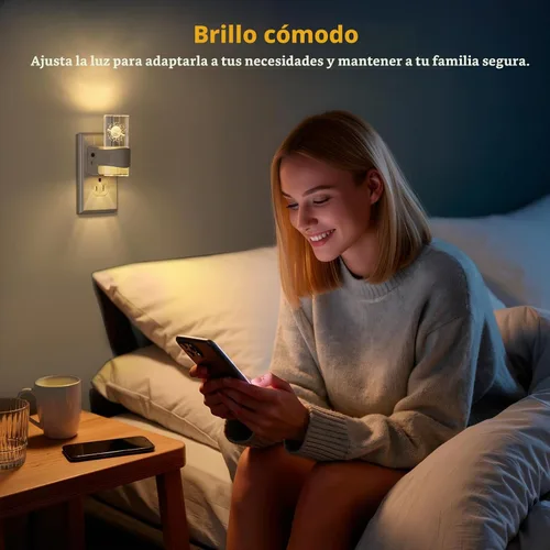 Vista 6 de Paquete de 2 luces LED de noche, regulable, sensor de atardecer a amanecer, brillo ajustable de 0-100 lúmenes, 3000 K, montaje en pared