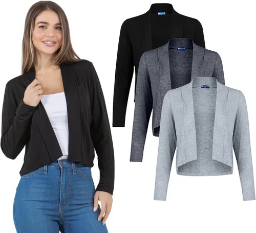 Vista 13 de Azules Cárdigan corto para mujer, suéter ligero de manga larga, cárdigan corto con frente abierto para vestidos