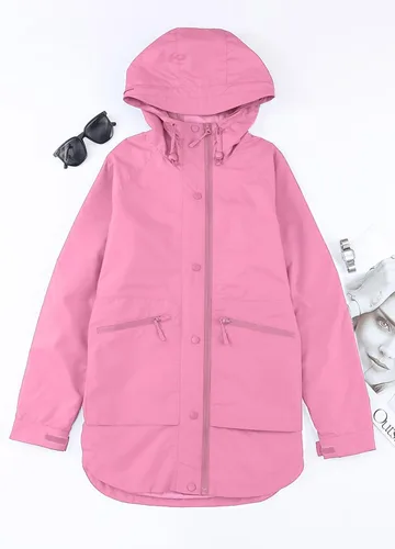 Vista 5 de Herseas Impermeable rompevientos ligero para mujer, impermeable, plegable, para exteriores, con capucha