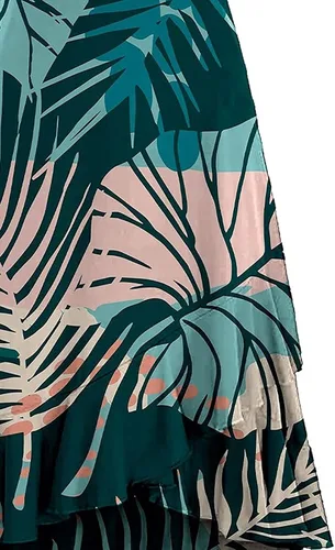 Vista 4 de Vestido de tirantes con cuello en V para mujer, sin mangas, estampado floral, vestido de verano sexy con dobladillo con volantes, vestido holgado