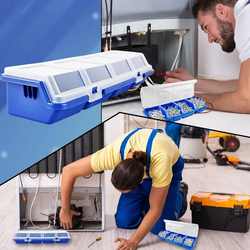 Vista 3 de Caja organizadora de tornillos de 8 piezas, caja de piezas de tornillo con 4 compartimentos, tapa translúcida, contenedores de herramientas