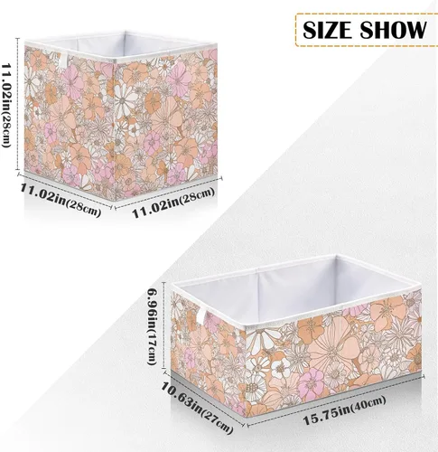 Vista 3 de Kigai Contenedores de almacenamiento con diseño floral retro, cubos grandes plegables de 11 x 11 x 11 pulgadas, cesta de almacenamiento para oficina