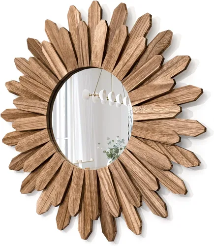 Vista 10 de Honiway Espejo de pared negro de 12 pulgadas, decoración de pared bohemia de madera, espejo decorativo para decoración de habitación, decoración