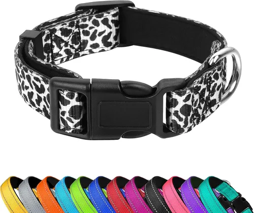Vista 17 de Collar reflectante para perro, ajustable de neopreno suave acolchado de nailon para mascotas con hebilla para cachorros y perros pequeños, gatos