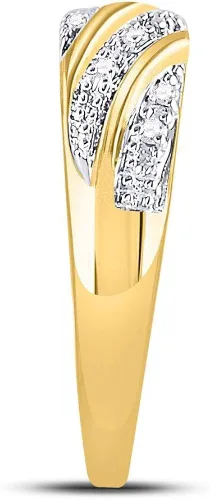 Vista 4 de Conjunto de anillos de compromiso de boda de oro amarillo sólido de 10 quilates para él y ella con diamantes redondos a juego de tres anillos