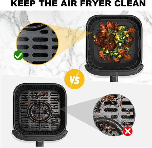 Vista 5 de Paquete de 2 forros cuadrados pequeños de silicona para freidora de aire de 6.2 pulgadas para Chefman Mini, DASH, COSORI, COMFEE, Instant, DEIME
