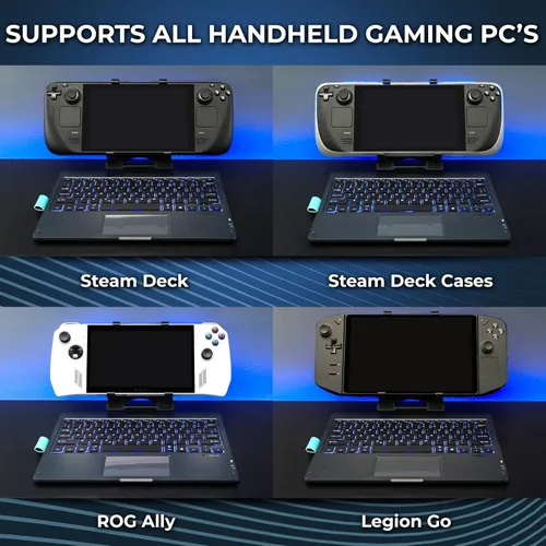 Vista 5 de DeckTop con divisor – Teclado Steam Deck y mouse Bluetooth Trackpad con accesorio LED multicolor para portátil Valve Linux PC Gaming Accesorios