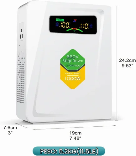 Vista 3 de Transformador de 220 V a 110 V de 1000 W, convertidor de voltaje de energía sin ruido, con diez funciones de protección, adecuado para máquinas
