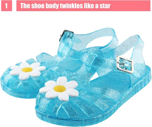 Vista 2 de Amtidy Zapatos de gelatina para niñas, sandalias de cumpleaños de princesa de la reina de las nieves para niñas pequeñas, para fiestas inspiradas