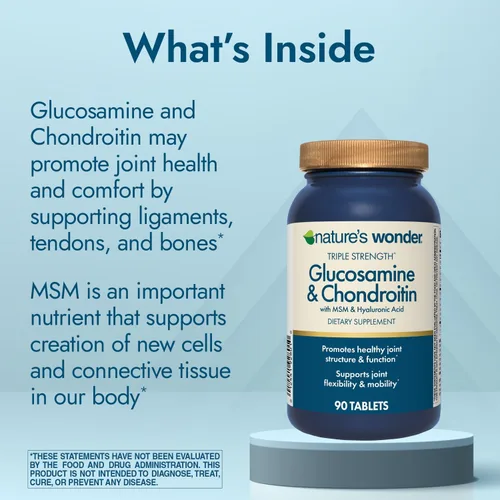 Vista 3 de Nature's Wonder Glucosamina condroitina de triple fuerza con MSM y ácido hialurónico y boswellia para la salud de las articulaciones, apoya
