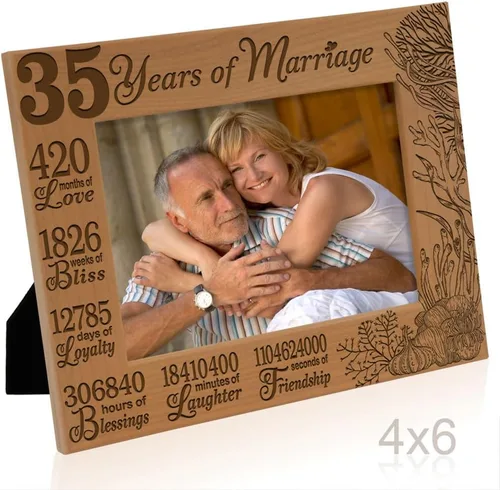 Vista 4 de KATE POSH Marco de fotos 35 años de matrimonio, aniversario tradicional de coral para marido y esposa, parejas (4 x 6 pulgadas, horizontal)