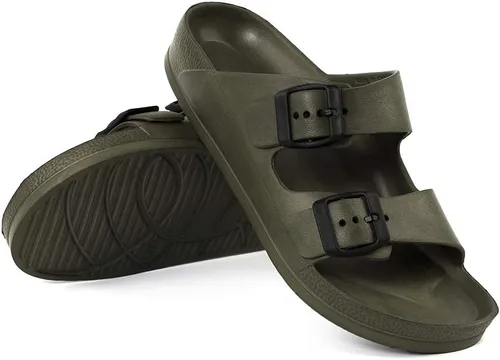 Vista 4 de LuffyMomo - Sandalias ajustables: de pata de gallo o con doble hebilla para mujer, material EVA, cómoda base Verde militar-a
