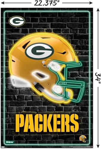 Vista 3 de NFL Green Bay Packers - Póster de pared con casco neón 23, 34 pulgadas de largo x 22.4 pulgadas de ancho, versión sin marco