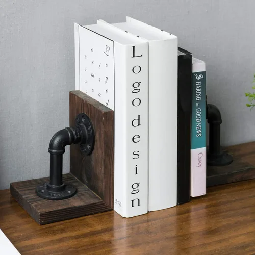 Vista 7 de MyGift Sujetalibros Decorativos, Sujetalibros para Estantes, Sujetalibros de Metal para Libros Pesados, Decoración de Oficina para Hombres, Tope
