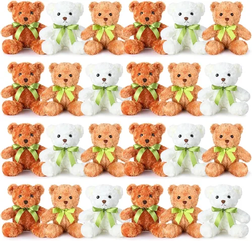 Vista 9 de Hungdao 24 piezas de osos de peluche a granel de 10 pulgadas, lindo oso de peluche suave con lazo verde para regalo de baby shower, cumpleaños