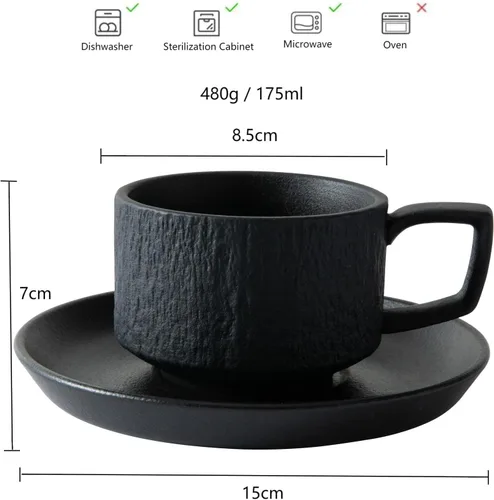 Vista 3 de Rock Texture - Juego de té de café de cerámica en relieve, espresso capuchino, taza y platillo de cerámica novedosa para amigos, mujeres, hombres