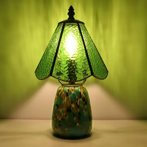 Vista 16 de Tiffany Lamp Stained Glass Mushroom Table Lamp 7X7X12 Inch Milky White Mini Night Light Glass Base Accent Light Suitable for Bedside Table Bedroom