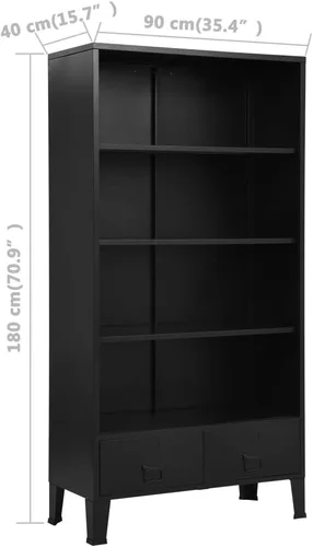 Vista 2 de vidaXL Estantería industrial de acero – Muebles independientes negros con estantes, cajones y etiquetas de nombre para oficina y hogar