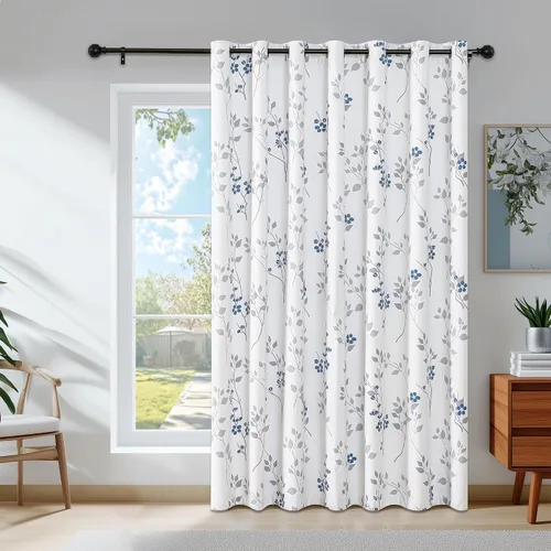 Vista 37 de Beauoop Cortinas Florales 100% Opacas de 54 Pulgadas de Largo, 2 Paneles para Dormitorio, Sala de Estar, Azul Gris y Blanco con Patrón de Flores