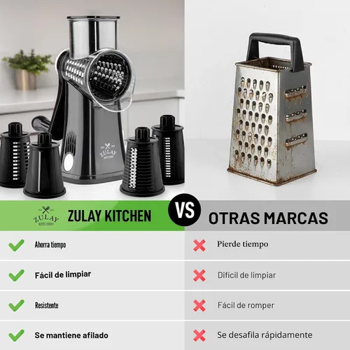 Vista 2 de Zulay Kitchen Rallador Rotativo de Queso de 5 Cuchillas Rallador de Queso - Rallador de Queso Manual de Manivela con Succión Reforzada y 5 Tambores