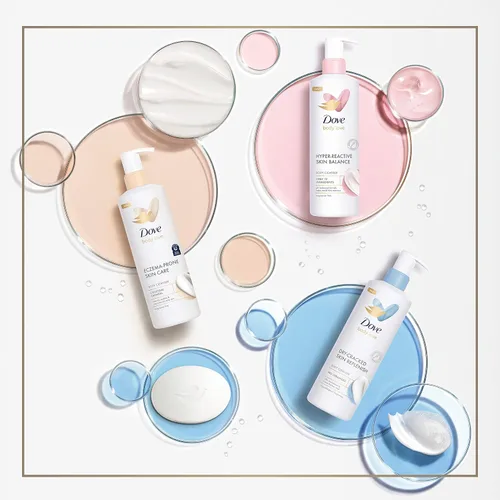 Vista 9 de Dove Body Love - Limpiador corporal para piel propensa a reacciones, 3 unidades de equilibrio de piel hiperreactivo para gel de baño ultra sensible