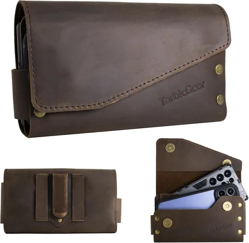 Vista 8 de Funda de cuero doble para teléfono para dos teléfonos, funda de teléfono doble para hombre, cinturón con clip para cinturón para iPhone 16 Pro Max