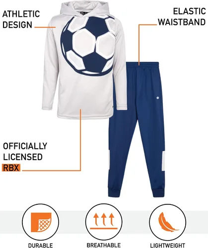 Vista 2 de RBX Conjunto deportivo para niño 4 piezas con capucha deportiva térmica y pantalones deportivos de tricot (8-12)