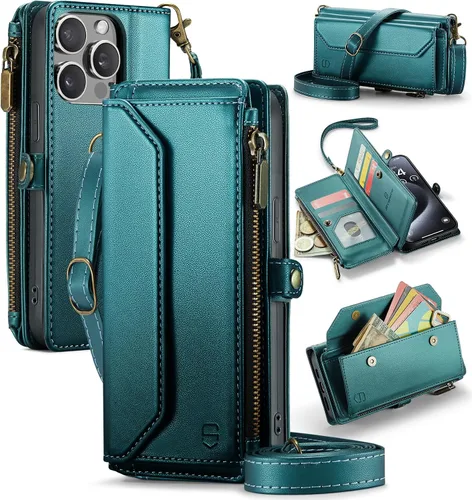 Vista 24 de Strapurs - Funda magnética desmontable para iPhone 15, color negro Compatible with Magsafe, Crossbody Wrist Strap, RFID Blocking 9-Card Holder