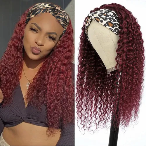 Vista 9 de Peluca con Diadema de Cabello Virgen Rubio Degradado con Ondas Profundas, Pelucas de Cabello Virgen de 8 Pulgadas, Sin Encaje Frontal para Mujeres