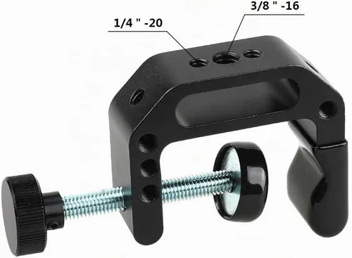Vista 2 de CAMVATE Abrazadera C de aluminio con enchufe hembra de 1/4"-20 y 3/8"-16 para mesas de montaje en escritorio (2 piezas) - 2541