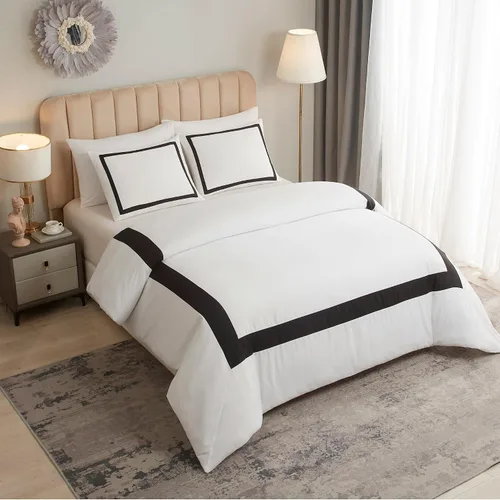 Vista 6 de OSVINO Juego de funda nórdica de hotel doble, ropa de cama suave y Negro