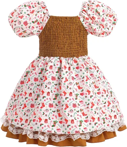 Vista 2 de IMEKIS Vestido de Navidad para niña pequeña, disfraz de Halloween, Papá Noel, muñeco de nieve, fiesta de Navidad, sesión de fotos, traje para niños