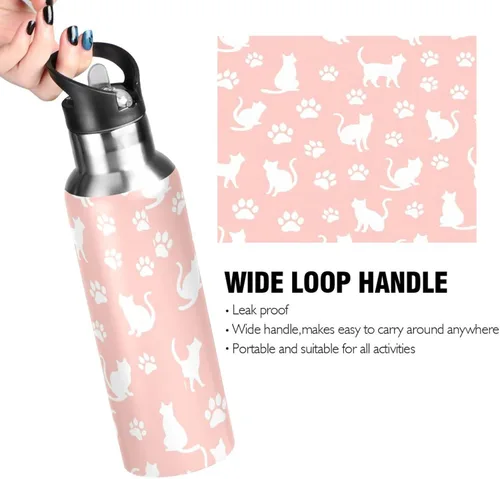 Vista 4 de Stainless Steel Vacuum Insulated Water Bottle 20 Oz, BPA-Free Sport Water Bottle Insulated for Gym Outdoor Travel School, Cat Paw Prints Pastel